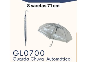 GUARDA CHUVA AUTOMATICO  TRANSPARENTE  8VARETAS 71CM GL0700